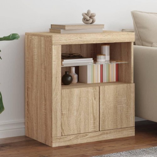Skænk med LED-lys - 60,5 × 37 × 67 cm, sonoma-eg