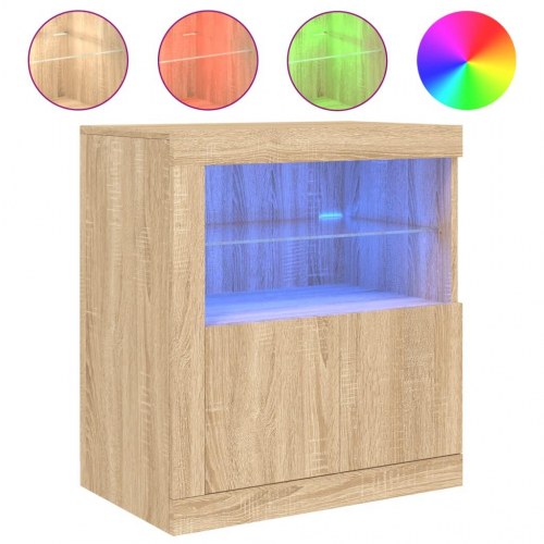 Skænk med LED-lys - 60,5 × 37 × 67 cm, sonoma-eg