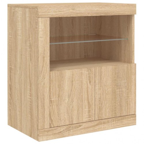 Skænk med LED-lys - 60,5 × 37 × 67 cm, sonoma-eg