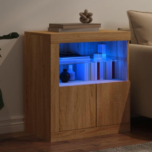 Skænk med LED-lys - 60,5 × 37 × 67 cm, sonoma-eg