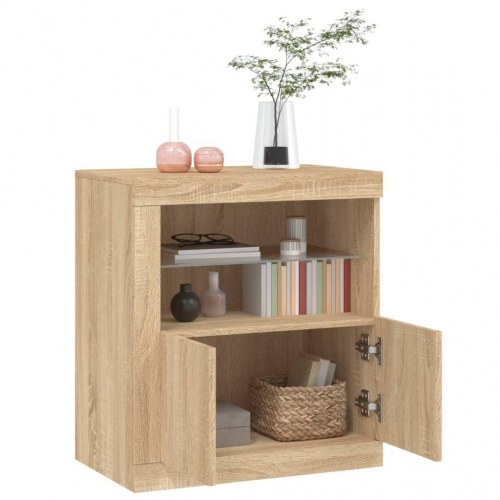 Skænk med LED-lys - 60,5 × 37 × 67 cm, sonoma-eg