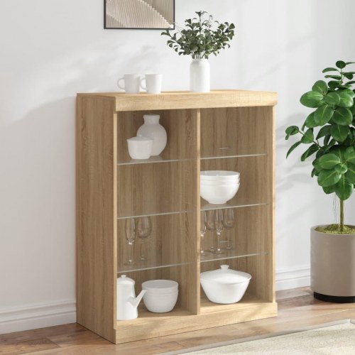 Skænk med LED-lys - 81×37×100 cm, sonoma-eg