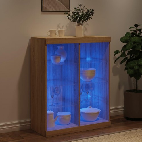 Skænk med LED-lys - 81×37×100 cm, sonoma-eg