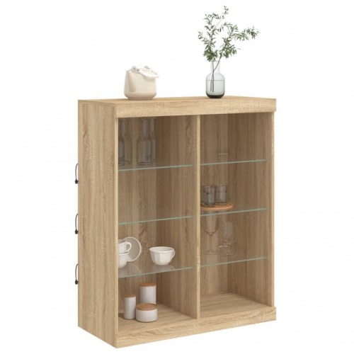 Skænk med LED-lys - 81×37×100 cm, sonoma-eg
