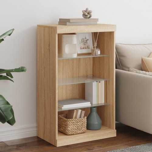 Skænk med LED-lys - 60,5×37×100 cm i sonoma-eg