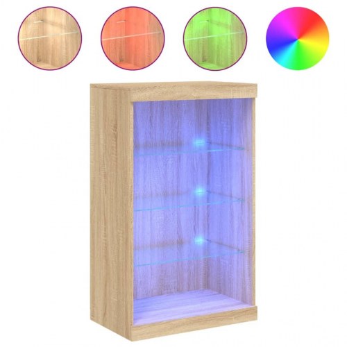 Skænk med LED-lys - 60,5×37×100 cm i sonoma-eg