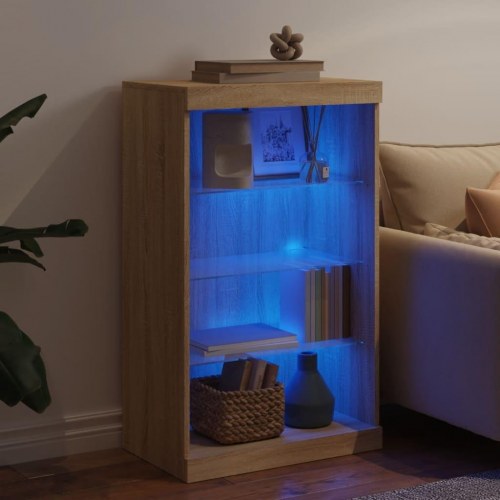 Skænk med LED-lys - 60,5×37×100 cm i sonoma-eg
