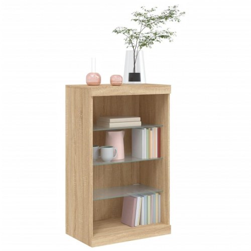 Skænk med LED-lys - 60,5×37×100 cm i sonoma-eg