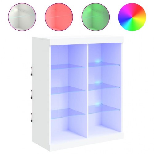 Skænk med LED-lys 81×37×100 cm - hvid glas og konstrueret træ