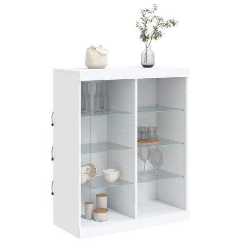 Skænk med LED-lys 81×37×100 cm - hvid glas og konstrueret træ