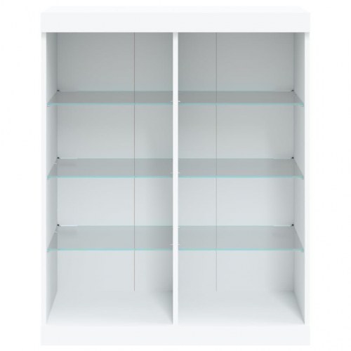 Skænk med LED-lys 81×37×100 cm - hvid glas og konstrueret træ