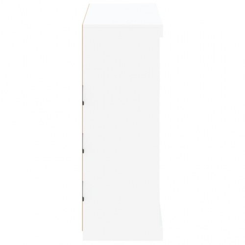 Skænk med LED-lys 81×37×100 cm - hvid glas og konstrueret træ