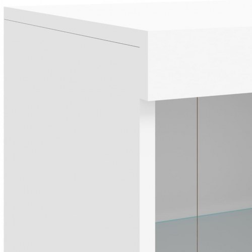 Skænk med LED-lys 81×37×100 cm - hvid glas og konstrueret træ