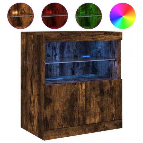 Skænk med LED-lys - røget egetræsfarve, 60×37×67 cm