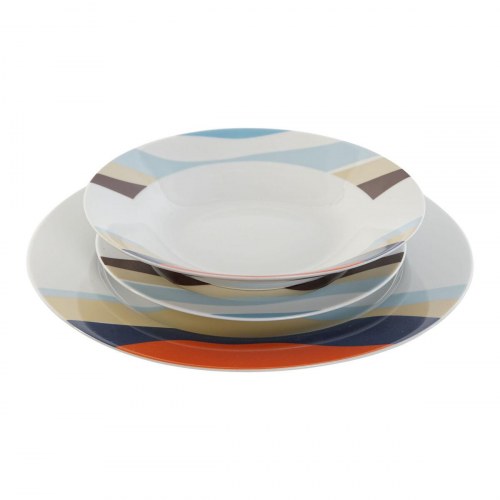 Spisestel i porcelæn - Blå/Grøn, tropisk design, 18 dele