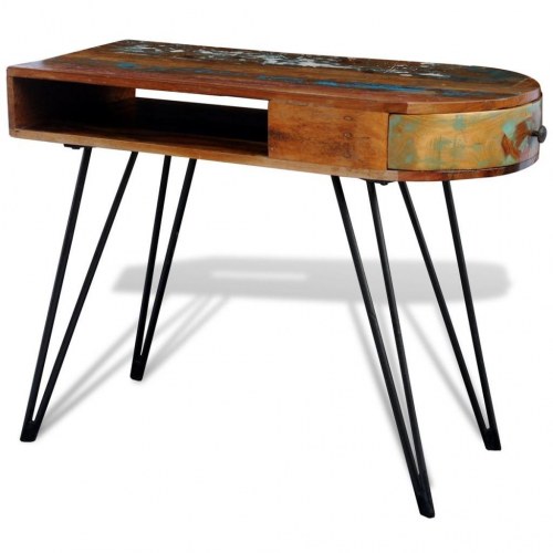 Skrivebord med jernben i genbrugstræ - 97 × 45 × 76 cm