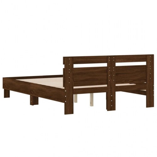 Sengeramme med sengegavl 120x200 cm konstrueret træ brunt eg