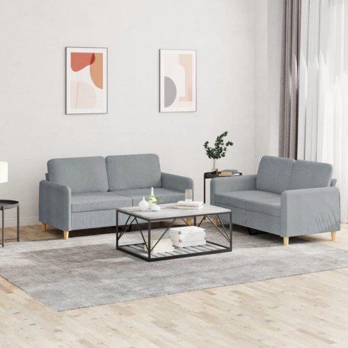 Sofasæt i stof - 2-pers. + 2-pers., lysegrå med hynder