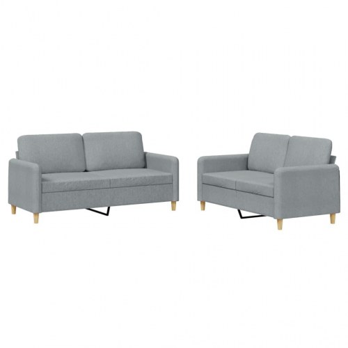 Sofasæt i stof - 2-pers. + 2-pers., lysegrå med hynder