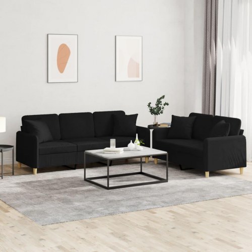 Sofasæt i stof med puder - 2- og 3-personers, sort