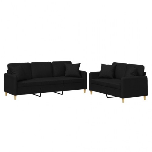 Sofasæt i stof med puder - 2- og 3-personers, sort