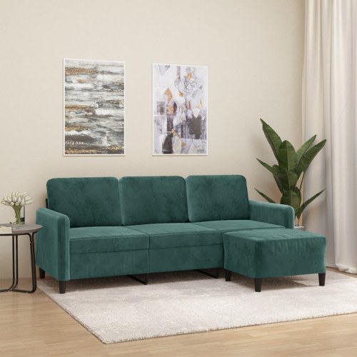 3-personers sofa med fodskammel 180 cm i velour - mørkegrøn