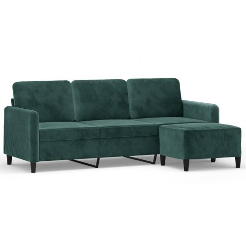 3-personers sofa med fodskammel 180 cm i velour - mørkegrøn