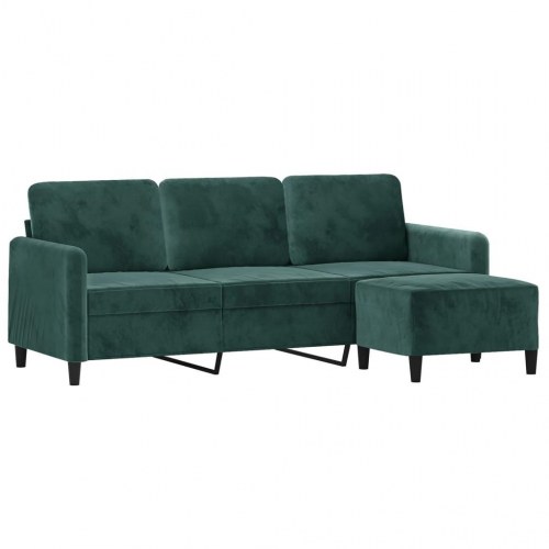 3-personers sofa med fodskammel 180 cm i velour - mørkegrøn