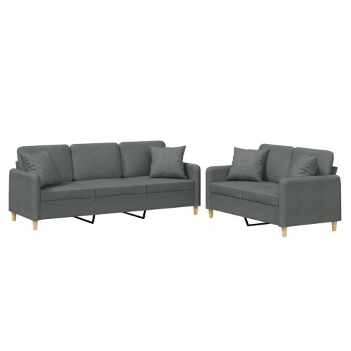 Sofasæt i stof med puder, 2- og 3-personers - mørkegrå