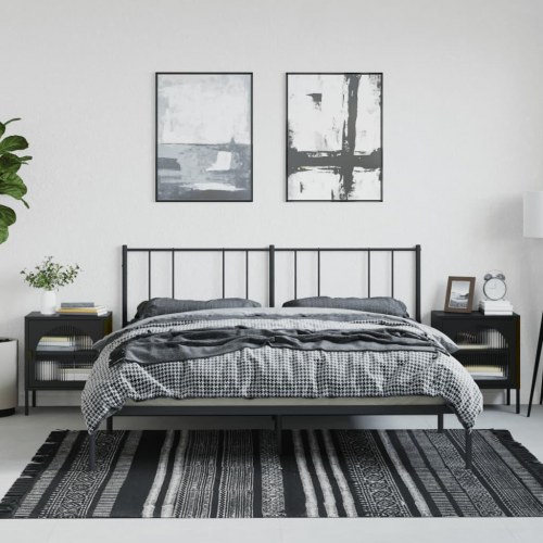 Natborde 2 stk. i sort stål og riflet glas - 50 × 35 × 60 cm