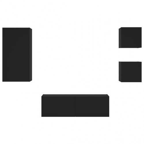 Tv-møbel til væg med LED-lys 4 dele sort