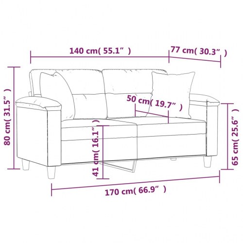 2-personers sofa i kunstlæder med pyntepuder - grå, sædebredde 140 cm