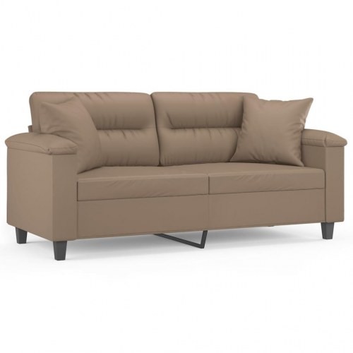 2-personers sofa i kunstlæder med pyntepuder, cappuccino - sædebredde 140 cm