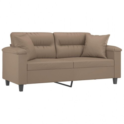 2-personers sofa i kunstlæder med pyntepuder, cappuccino - sædebredde 140 cm