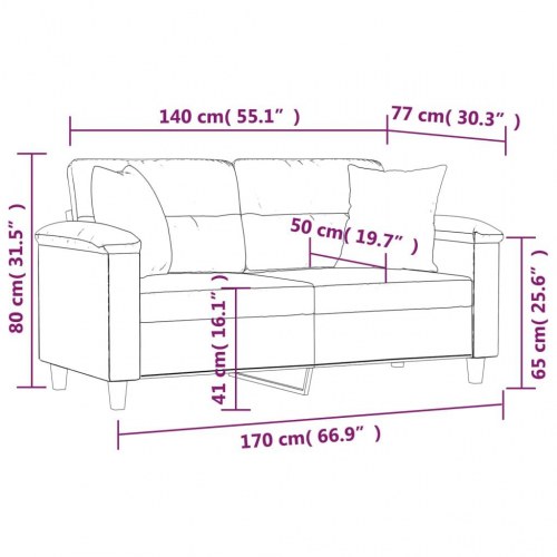 2-personers sofa i kunstlæder med pyntepuder, cappuccino - sædebredde 140 cm
