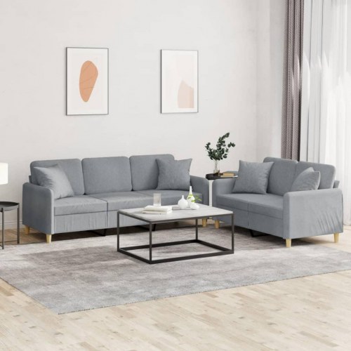 Sofasæt i stof med puder, 2 dele - lysegrå