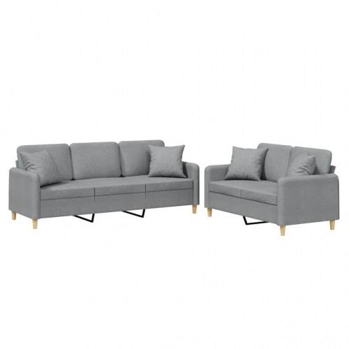 Sofasæt i stof med puder, 2 dele - lysegrå