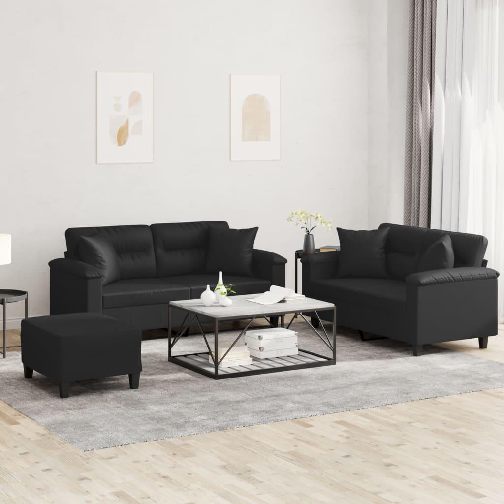 Sofasæt Dele Med Puder Kunstlæder Sort