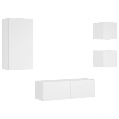 Væghængt tv-møbel med RGB LED-lys - 4 dele, konstrueret træ, hvid