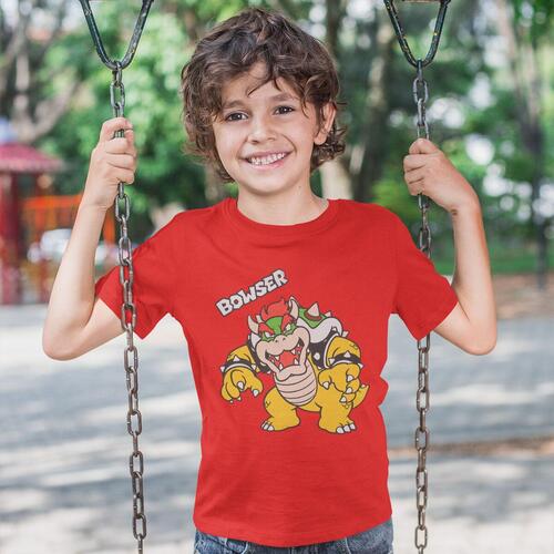 Børne Kortærmet T-shirt Super Mario Bowser Text Rød 5-6 år
