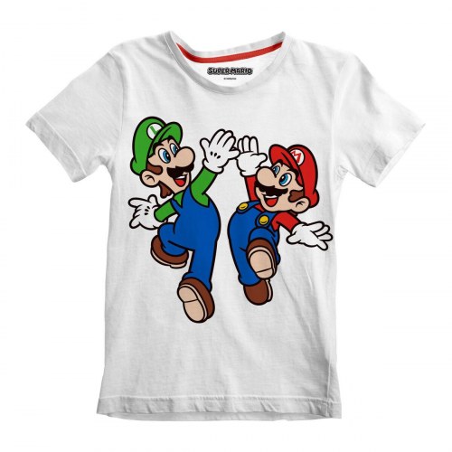 Super Mario børne T-shirt - Mario & Luigi, hvid (3-4 år)