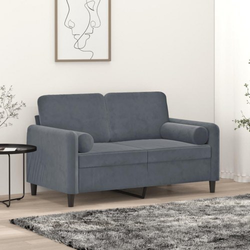 2-personers sofa i velour med pyntepuder - mørkegrå, 120 cm sædebredde