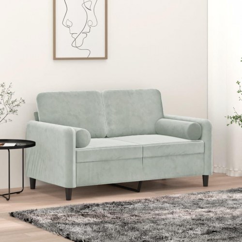 2-personers sofa i velour med pyntepuder - lysegrå, 120 cm sædebredde