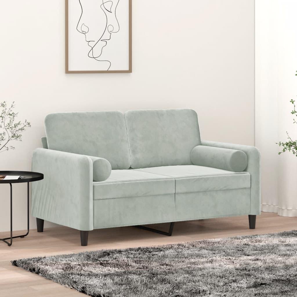 2-Personers Sofa Med Pyntepuder Velour - 120 cm / Lysegrå