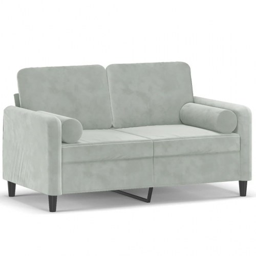 2-personers sofa i velour med pyntepuder - lysegrå, 120 cm sædebredde