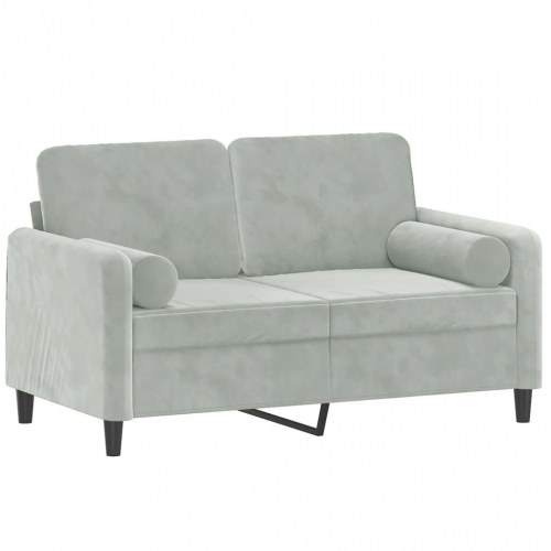 2-personers sofa i velour med pyntepuder - lysegrå, 120 cm sædebredde