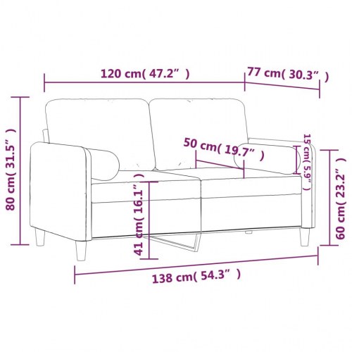 2-personers sofa i velour med pyntepuder - lysegrå, 120 cm sædebredde