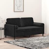 2-personers sofa med pyntepuder 140 cm velour sort