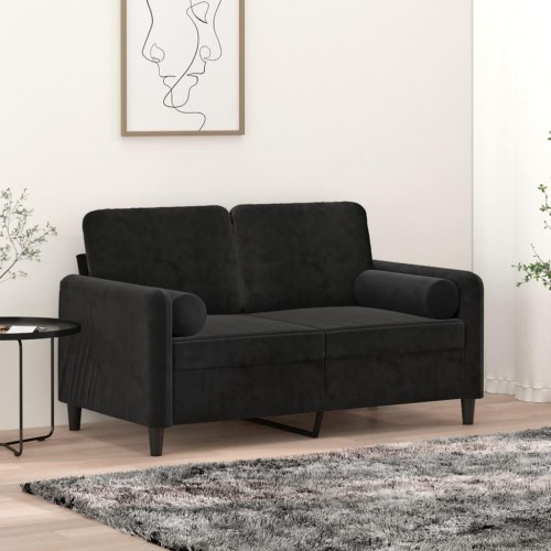 2-personers sofa i velour med pyntepuder - sort, sædebredde 120 cm