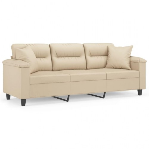 3-personers sofa med puder i mikrofiber - creme, 210 cm